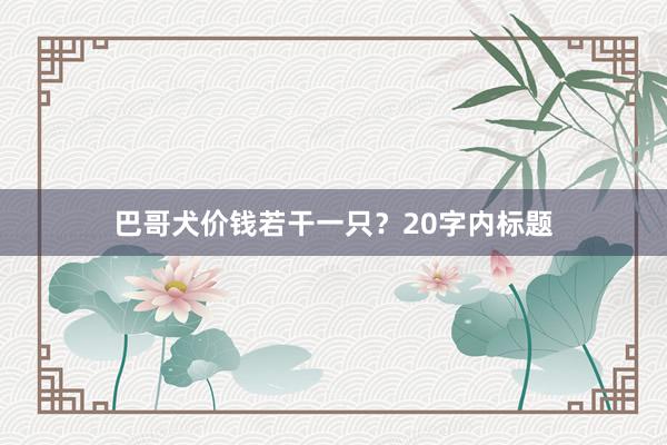 巴哥犬价钱若干一只？20字内标题